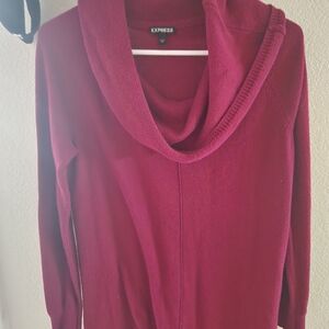 Express Women's Long Sleeve Burgundy Dress